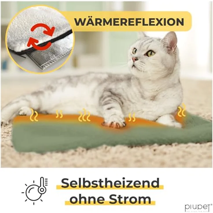 PiuPet® Selbstheizende Katendecke 60x45cm, Umweltfreundliche Heizdecke ohne Strom für Katzen und kleine Haustiere – Bild 2