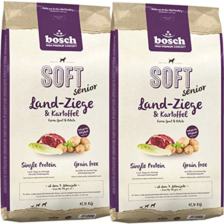 Bosch SOFT Senior Land-Ziege & Kartoffel, 12,5 kg, getreidefreies Hundefutter für ernährungssensible ältere Hunde – Bild 1