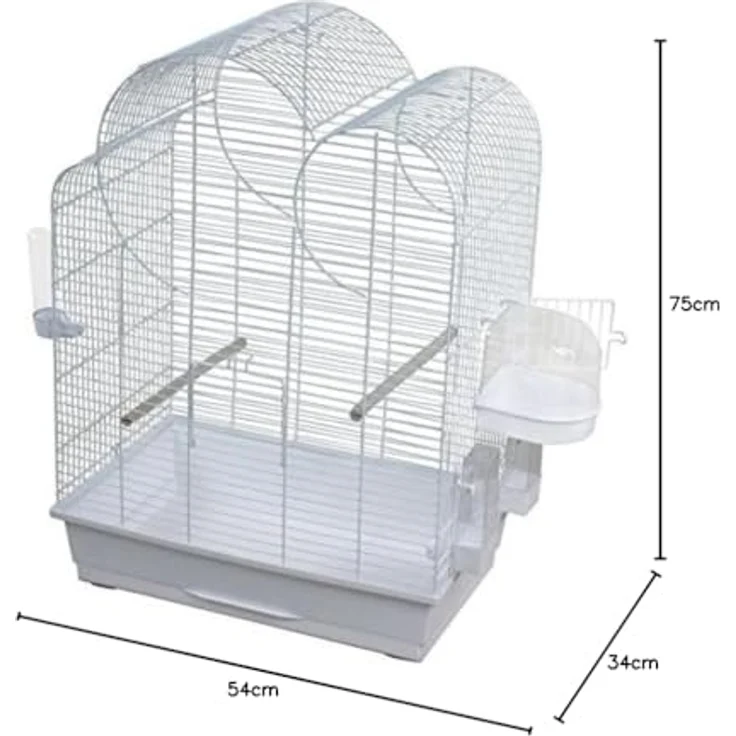 Duvoplus Eliza, Vogelkäfig + Voliere mit Badehaus, 2 Futternäpfen und Ausziehbarer Schublade, weiß – Bild 5