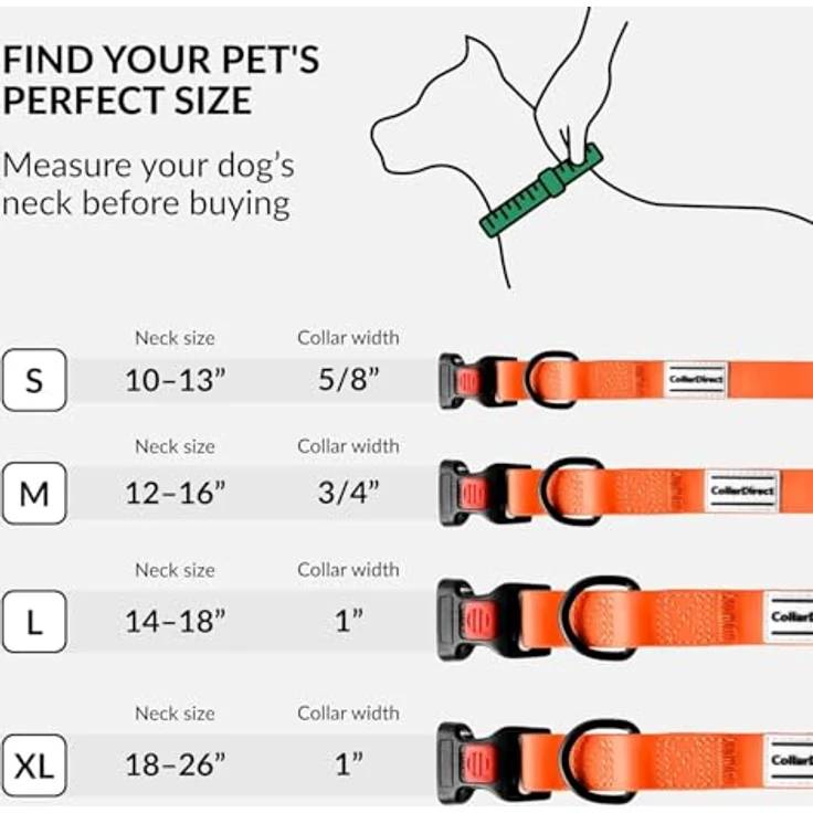 CollarDirect Wasserdichtes Hundehalsband, Verstellbar aus Silikon & Kunststoff, Geruchsresistent, Sicherheitsverschluss, Orange, M (30-40 cm) – Bild 5