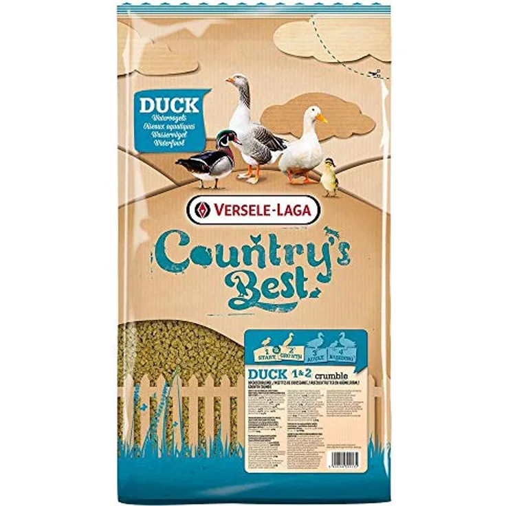 Versele-Laga Duck 1+2 Crumble, 5kg Vogelfutter für Enten, Gänse und Zisnern, vollständige Starterernährung mit 2mm Strohhalmen