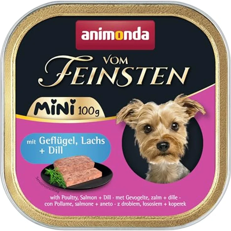animonda vom Feinsten Mini Hundefutter nass mit Geflügel, Lachs + Dill, 32 x 100g, getreidefreies Hundenassfutter ohne Zucker für kleine Rassen – Bild 1