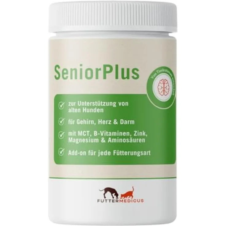 Futtermedicus SeniorPlus, Ergänzungsfuttermittel für ältere Hunde, 200 g mit Kokosöl, Taurin und Ballaststoffen zur Unterstützung von Nerven, Herz und Verdauung
