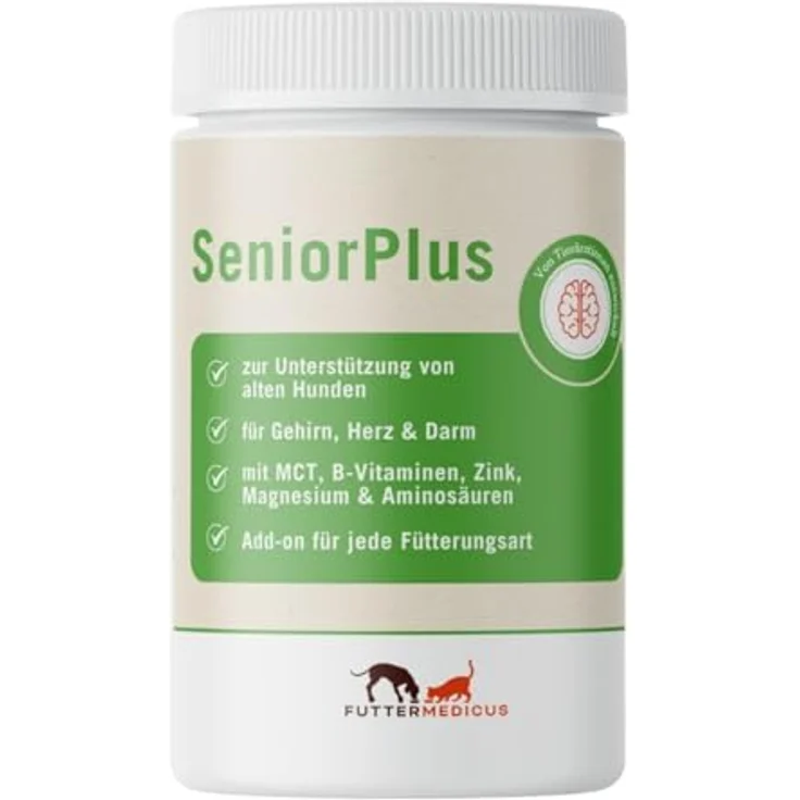 Futtermedicus SeniorPlus, Ergänzungsfuttermittel für ältere Hunde, 200 g mit Kokosöl, Taurin und Ballaststoffen zur Unterstützung von Nerven, Herz und Verdauung – Bild 1