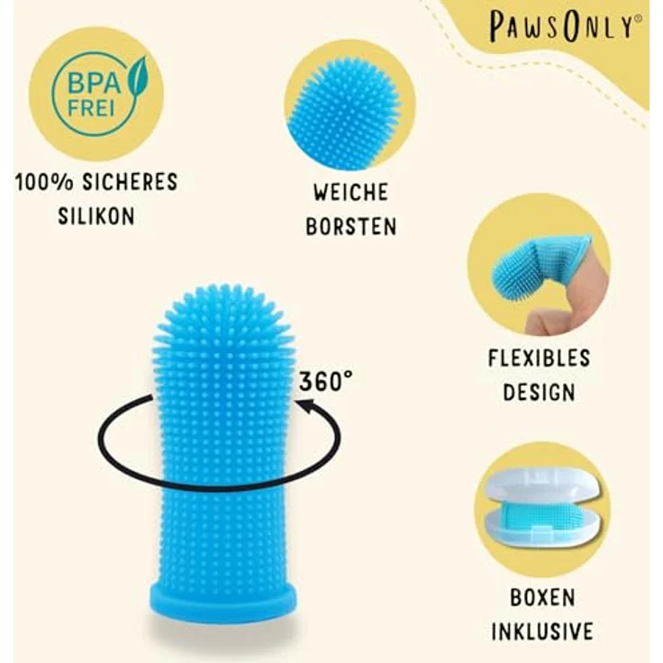 PawsOnly Fingerzahnbürste für Hunde & Katzen, silikonbasiert, hygienisches Design mit Aufbewahrungsbox (Blau) – Bild 3
