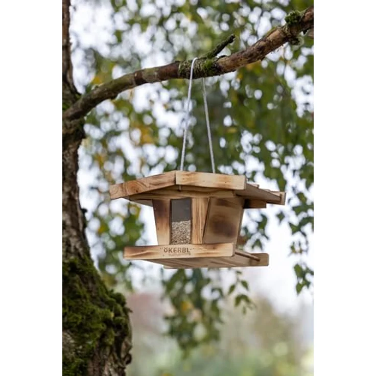 Kerbl Hobbyfarming Vogelfutterhaus aus Holz, wetterfest mit Glassichtfenster, robuster Kordel zur Aufhängung, für Wildvögel, witterungsbeständig – Bild 2