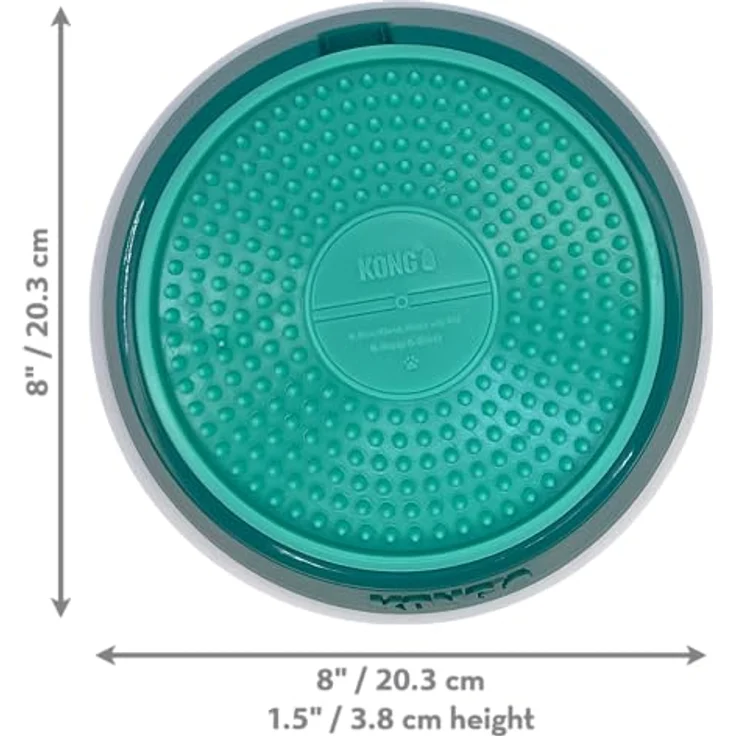 KONG Licks Spinz Hundespielzeug, kniffliges Schleckspielzeug mit drehbaren Platten, blaugrün, Größe L (Ø 20,3 x H 4,5 cm) – Bild 3