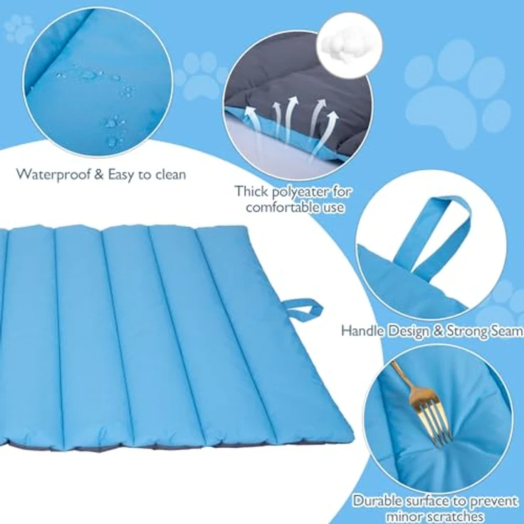 XIAPIA Hundematte, wasserdicht und waschbar, faltbar, hygienisch, antistatisch, 110 x 68 cm, Blau/Grau – Bild 3
