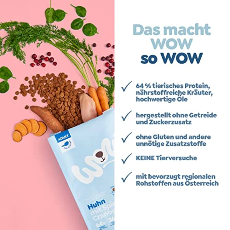 WOW Hunde-Trockenfutter Huhn, 100% natürlich, 6kg, mit 45% Fleisch und Gemüse für ausgewachsene Hunde – Bild 3