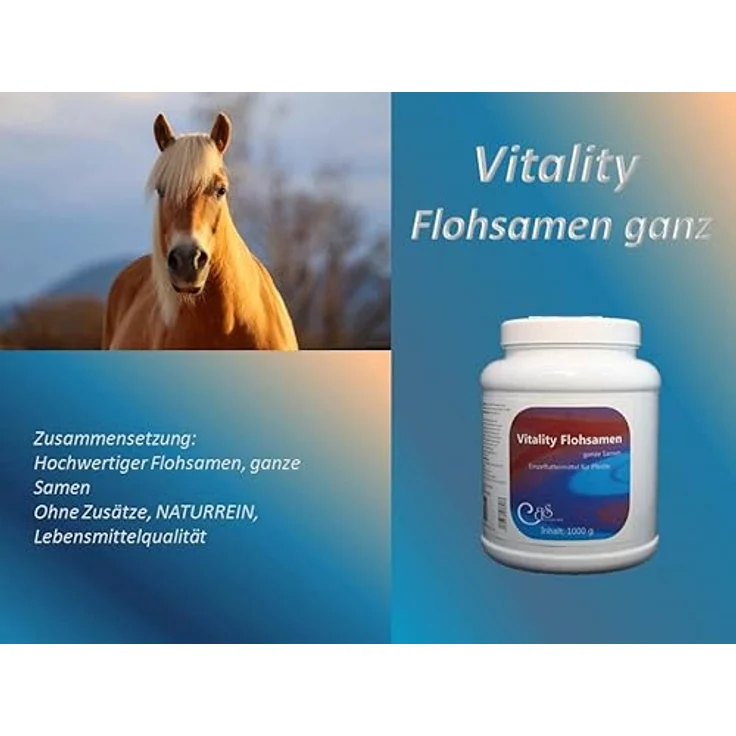 Barbara Seitz Vitality Flohsamen ganz Pferde, 1000 g, zur Unterstützung der Verdauung bei Kotwasser und Sandausscheidung, naturrein und ohne Zusatzstoffe – Bild 4