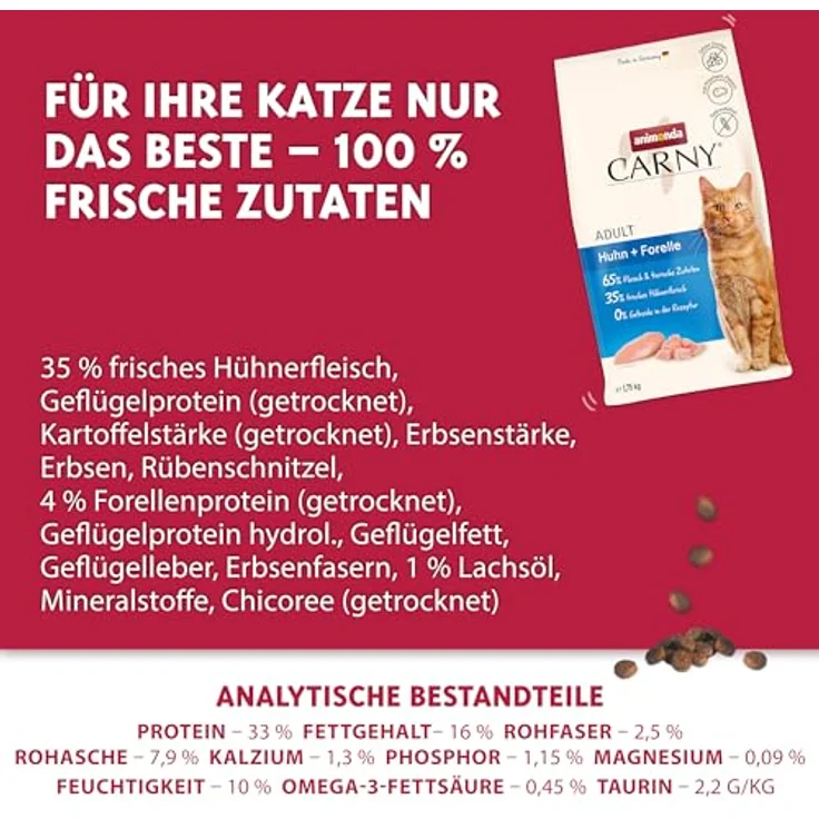 Animonda Carny Trockenfutter Katze Adult, Huhn und Forelle, 1,75 kg, getreidefrei, leicht verdaulich, ohne Zucker und künstliche Zusatzstoffe – Bild 3