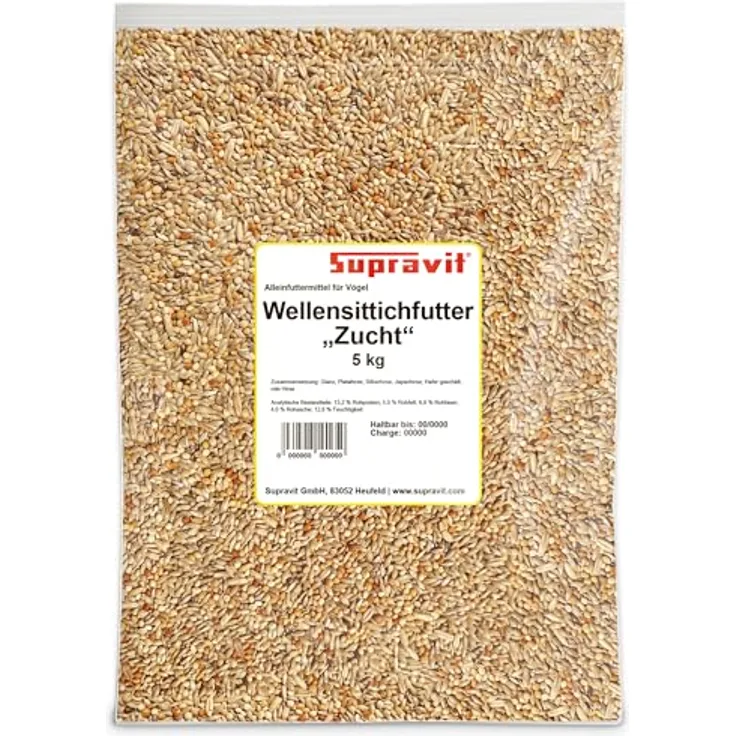 Supravit Wellensittichfutter Zucht 5kg – hochwertige Zuchtmischung für Wellensittiche & kleine Sitticharten, Jungvogelfutter & Mauserfutter zur Förderung der Zucht