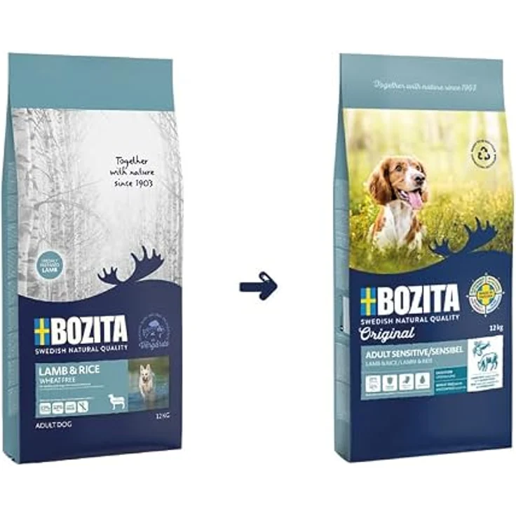 Bozita Hundefutter Original Adult Sensitive Digestion Lamm, 12 kg weizenfreies Trockenfutter für Hunde mit sensibler Verdauung, natürliche Zutaten für optimale Ernährung – Bild 1