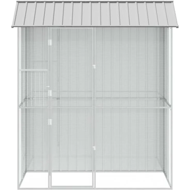 vidaXL Vogelkäfig Grau 215 x 110 x 247 cm, verzinkter Stahl, modernes Vogelheim, stabiles Gehege für Haustier-Vögel – Bild 4