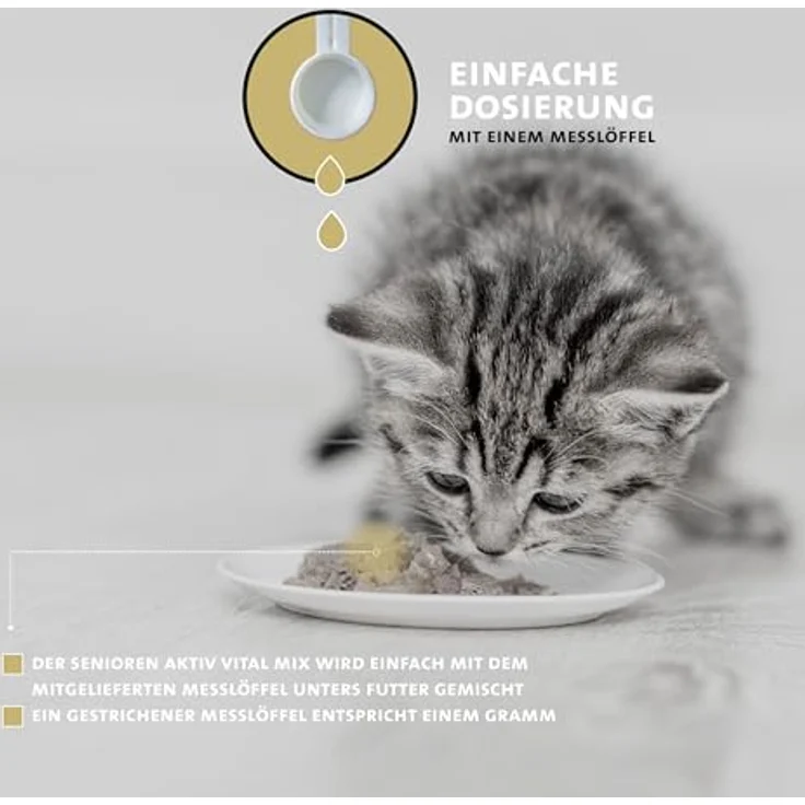 Peticare Senior Aktiv Vital Mix Pulver für alte Katzen, natürliches Ergänzungsfutter mit Grünlippmuschel, MSM und Curcuma, fördert Immunsystem & bei Mangelerscheinungen, 360g – Bild 5