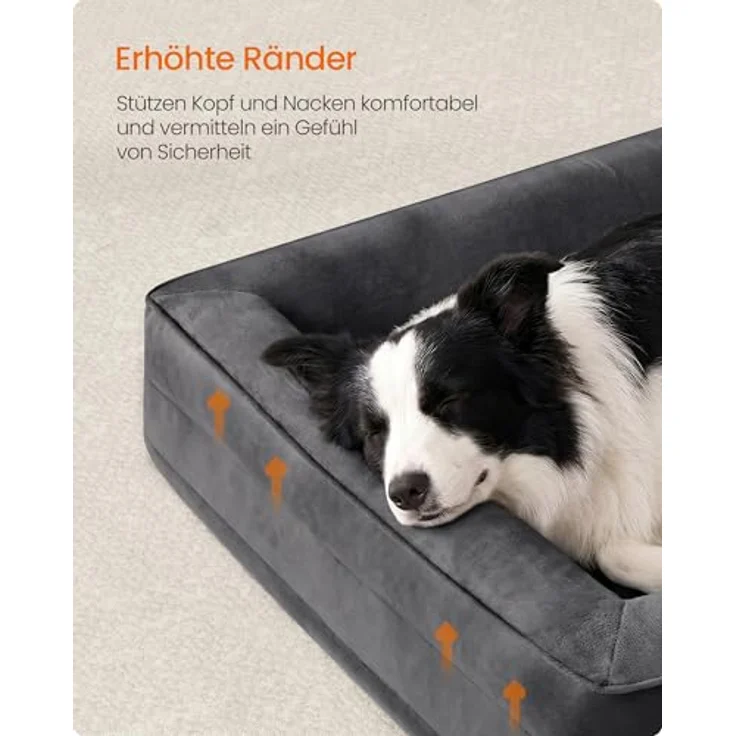 Feandrea Orthopädisches Hundebett PGW323GN01, XL Hundekissen mit erhöhter Randunterstützung, Noppenschaumstoff, abnehmbarer, waschbarer Bezug, rutschfest, schiefergrau, 104 x 69 x 17 cm – Bild 4