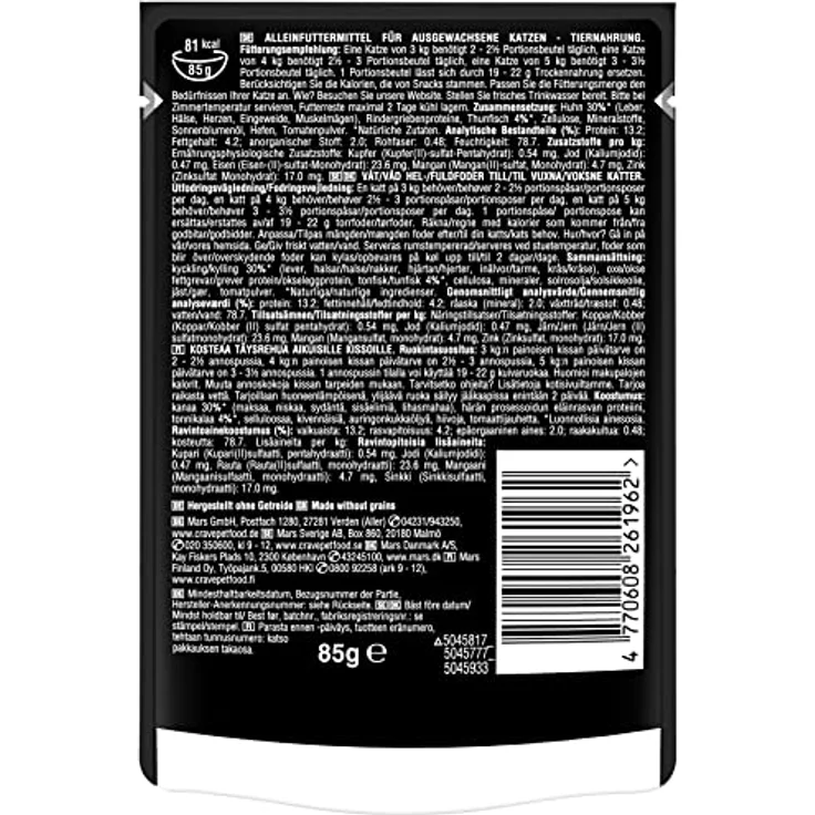 CRAVE Katze Portionsbeutel mit Thunfisch in Sauce, 28 x 85g, ausgewogen und leicht verdaulich – Bild 3