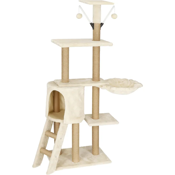 Springos® Kratzbaum mit Liegemulde, Katzenhäuschen und Leiter, 136 cm hoch, für Katzen geeignet