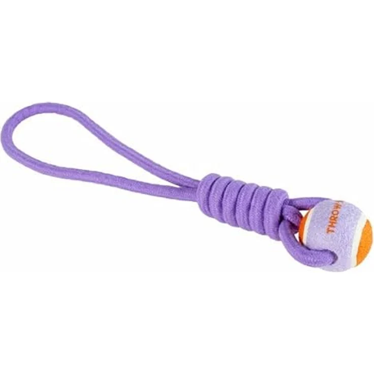 Coockoo Zerrspielzeug Ball mit Seilschlaufe Throw Me, lila/orange, fördert körperliche und geistige Stimulation, Set aus drei Bällen – Bild 2