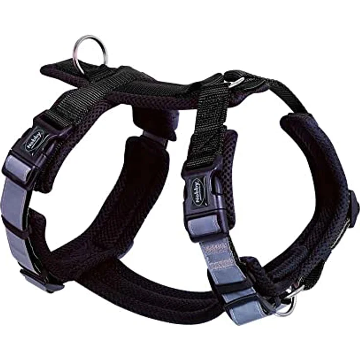 Nobby Geschirr Daily Walk Comfort, schwarz, L: Brust 42-58 cm, Bauch 63-86 cm, gepolstertes Meshgewebe mit reflektierenden Streifen und D-Ringen für bessere Kontrolle – Bild 1