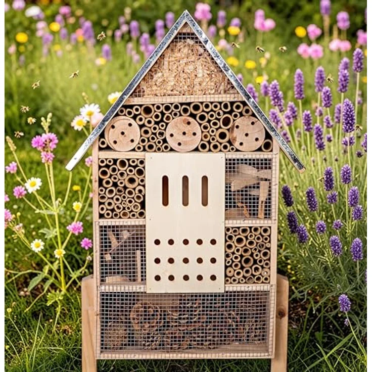 CULT at home Insektenhotel groß XXL stehend - mit Erdspieß - Insektenhaus Gesamthöhe 77 cm – Hummelhaus Wildbienenhaus Bienenhaus Marienkäferhaus Nistkasten und Deko für Garten und Balkon – Bild 8