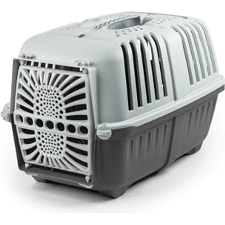 Lionto Transportbox aus Kunststoff, anthrazit - praktische Transportbox für Hunde und Katzen, B 36 x T 55 x H 36 cm, mit sicherem Schließsystem und guter Luftzirkulation – Bild 1