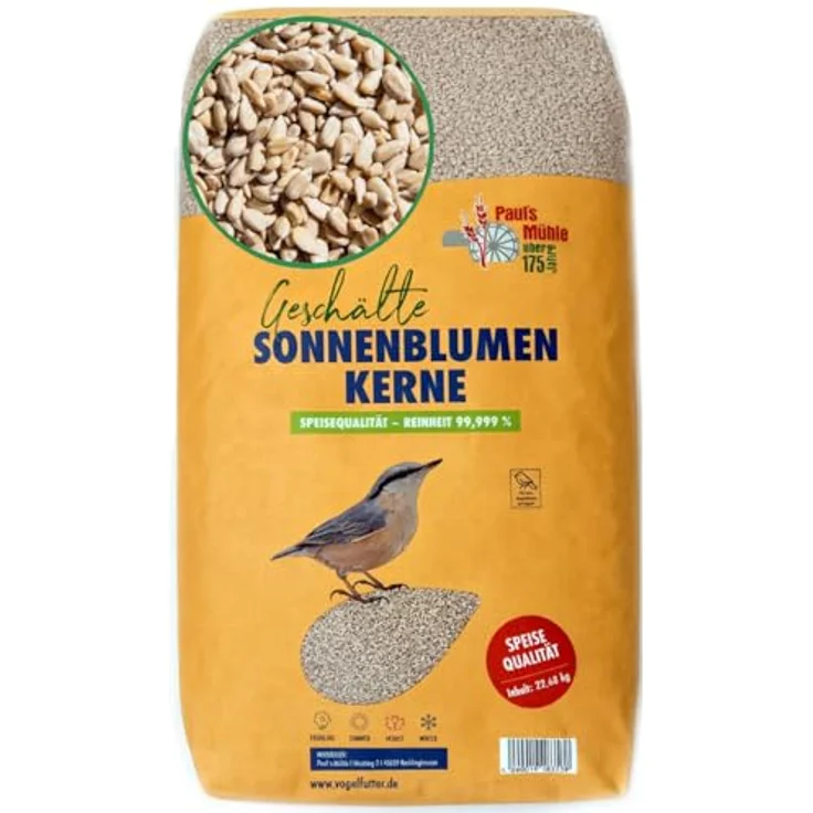 Paul´s Mühle Sonnenblumenkerne geschält für Vögel, 22,68 kg, Neue Ernte 2025, ganzjährige Fütterung, ohne Schalenabfälle – Bild 1
