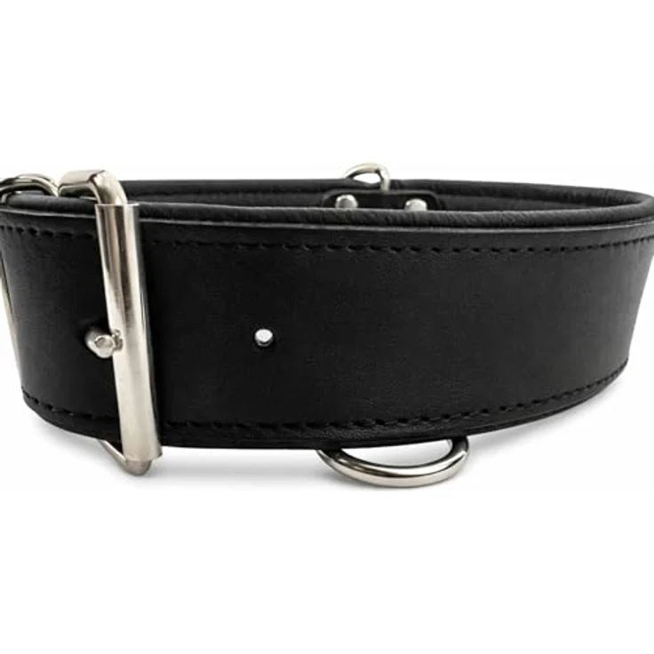 Stalco Hundehalsband aus Echtleder, extra breit, verstellbar mit Metallschnalle, schwarz, 4 x 75 cm, stabil und komfortabel für mittelgroße und große Hunde – Bild 2