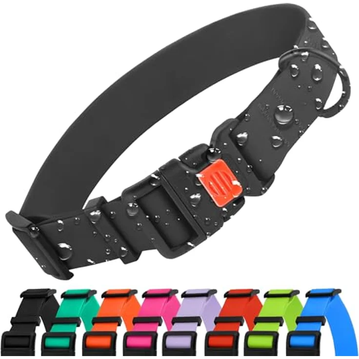 CollarDirect Wasserdichtes Hundehalsband M, Verstellbar aus Silikon & Kunststoff, Geruchsresistent, Sicherheitsverschluss – Schwarz (30-40 cm) – Bild 1