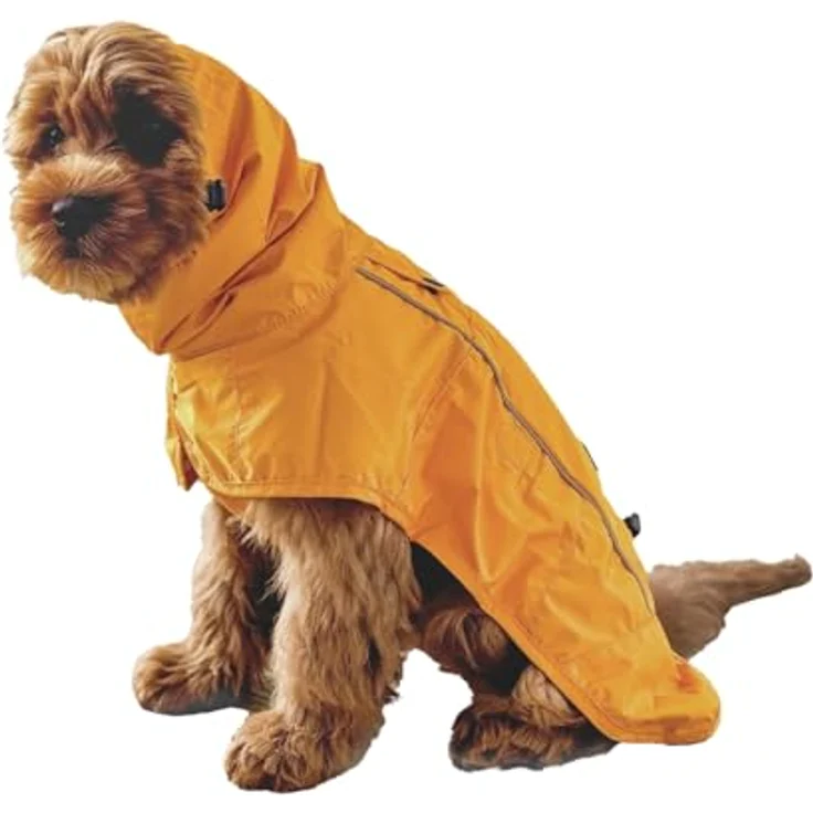 Spark Paws Hunderegenmantel, wasserdicht und winddicht mit vollständigem Körperschutz, atmungsaktiv, reflektierend, Mustard Yellow, Größe S – Bild 1