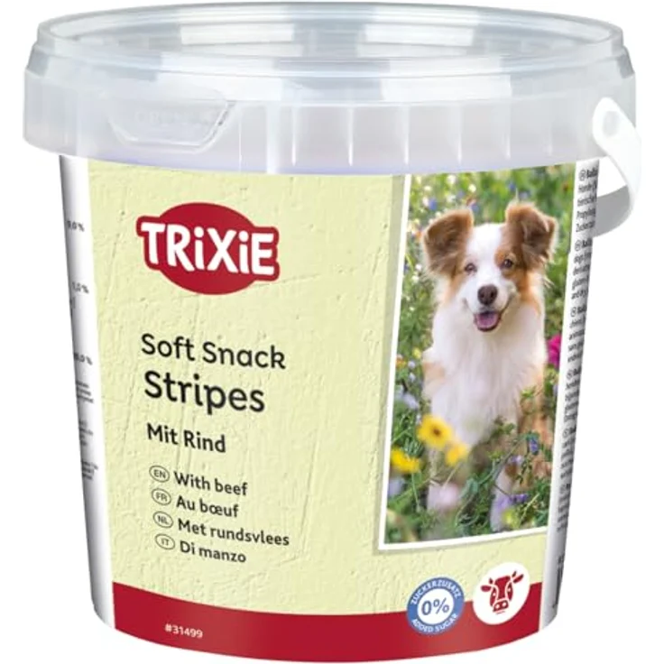 Trixie Soft Snack Happy Stripes, 500g Eimer mit Rind, Zuckerfrei und leicht portionierbar für Hunde – Bild 1