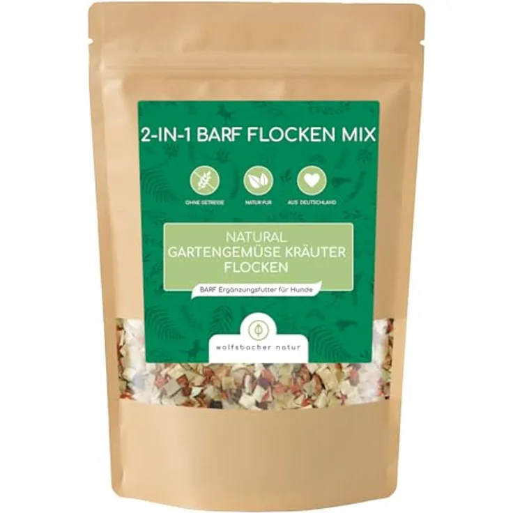 Wolfsbacher Barf Flocken Mix für Hunde – 100% natürliche Gartengemüse und Kräuter, getreidefrei, 500g