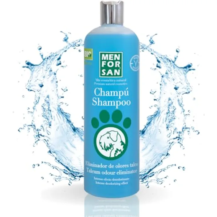 Menforsan Geruchsbeseitigendes Hundeshampoo, Talkumduft, Blau, 1 l - Neutralisiert Gerüche, enthält Kollagen für gesundes Fell