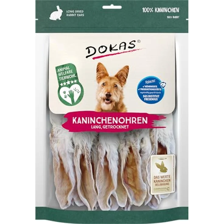 Dokas Kaninchenohren mit Fell, getrockneter Hundesnack für erwachsene Hunde, 180g – Bild 1