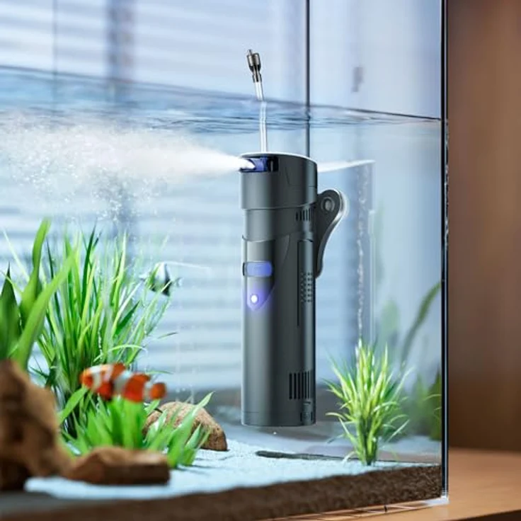 SunSun CUP-807, Aquarium Innenfilter 700 l/h, 4in1 mit Pumpe, UVC-Klärer, Sauerstoffschlauch, Filterschwamm und Bioballs – Bild 2