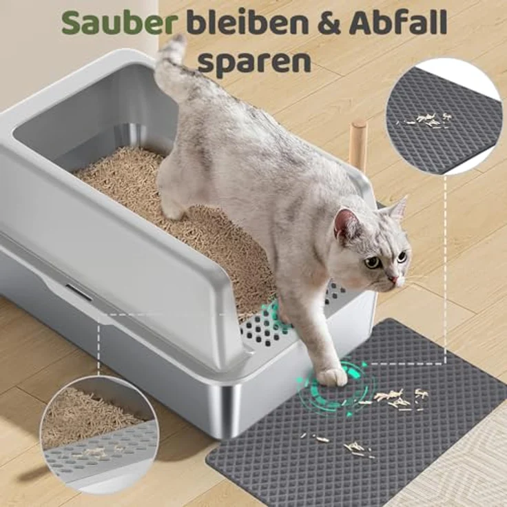 Gimars XL Katzenklo aus Metall, 37L Edelstahl Katzentoilette mit hoher Seitenwand, Schaufel & Matte, robustes Design für große & mittelgroße Katzen – Bild 5