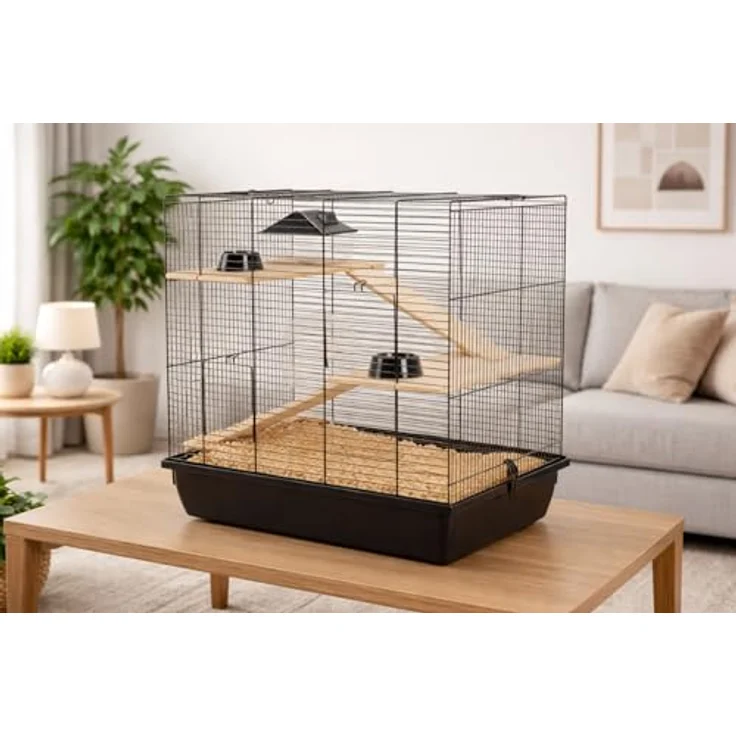 Ollesch Hamsterkäfig Mäusekäfig Nagerkäfig 59 x 38 x 55 cm schwarz mit Zubehör – Bild 2