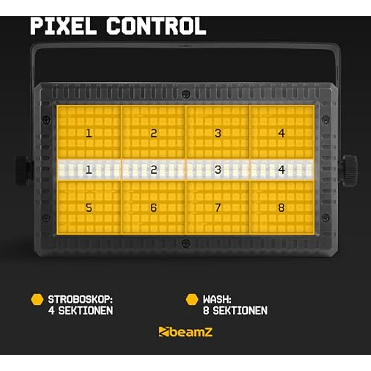 BeamZ BS336, Stroboskop Blitzer & Blinder Wash Kombi mit RGBW LEDs, 3-in-1 LED Lichteffekt, DMX Steuerung, Fernbedienung, 56 bunte LEDs, ideal für Partys & Events – Bild 4