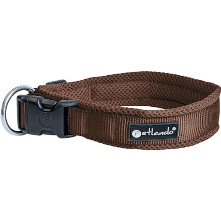 Petlando Mesh Hundehalsband, leicht, atmungsaktiv & weich gepolstert, stufenlos verstellbar, robust, M 45-50cm, Mokka – Bild 1