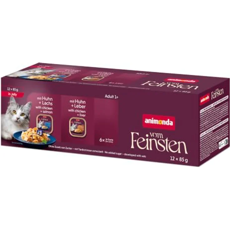 animonda Vom Feinsten Adult Geflügel Vielfalt in Gelee Mixpack, 12 x 85 g, nährstoffreiches Katzen-Nassfutter mit Huhn, Pute und Lachs – Bild 1