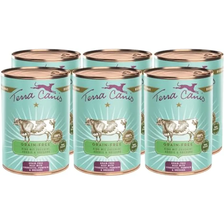 Terra Canis Rind, Zucchini, Kürbis & Oregano - Getreidefreies Nassfutter, 6x400g I Premium Hundefutter in 100% Lebensmittelqualität, allergenarm & glutenfrei