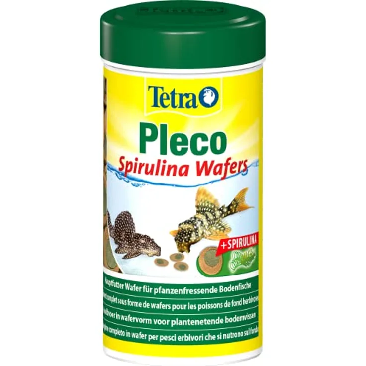 Tetra Pleco Algae Wafers, 100% pflanzliches Premiumfutter für algenweidende Bodenfische, 250 ml Dose