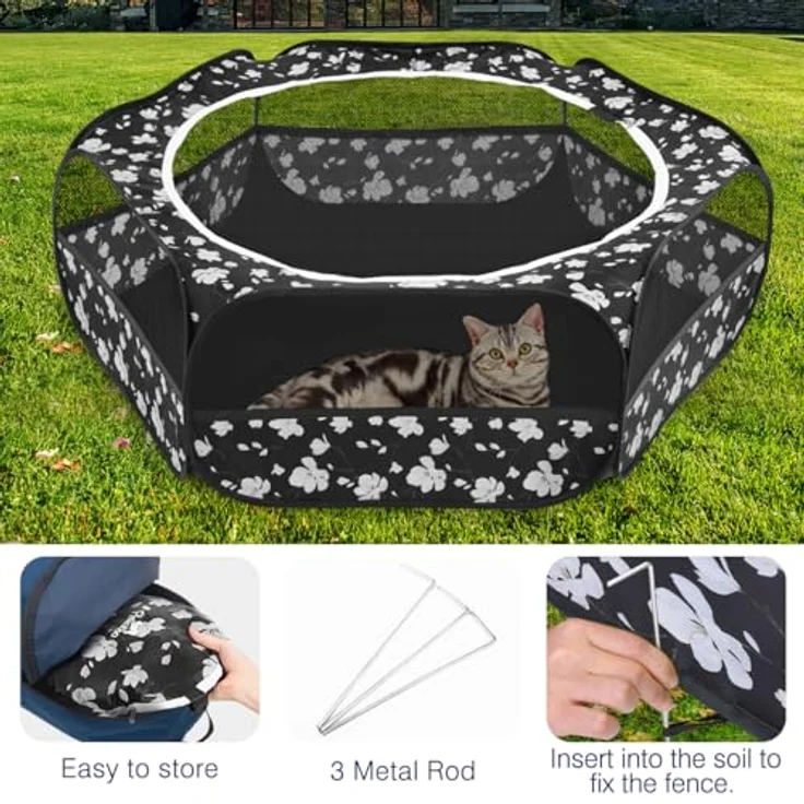 Pawaboo Kleintiere Freigehege, Wasserdicht Faltbar mit Netz, Reißverschluss und Nylonboden, Magnolie, 133 cm x 38 cm, für Kaninchen, Hühner, Kätzchen, Welpen und Hamster – Bild 5