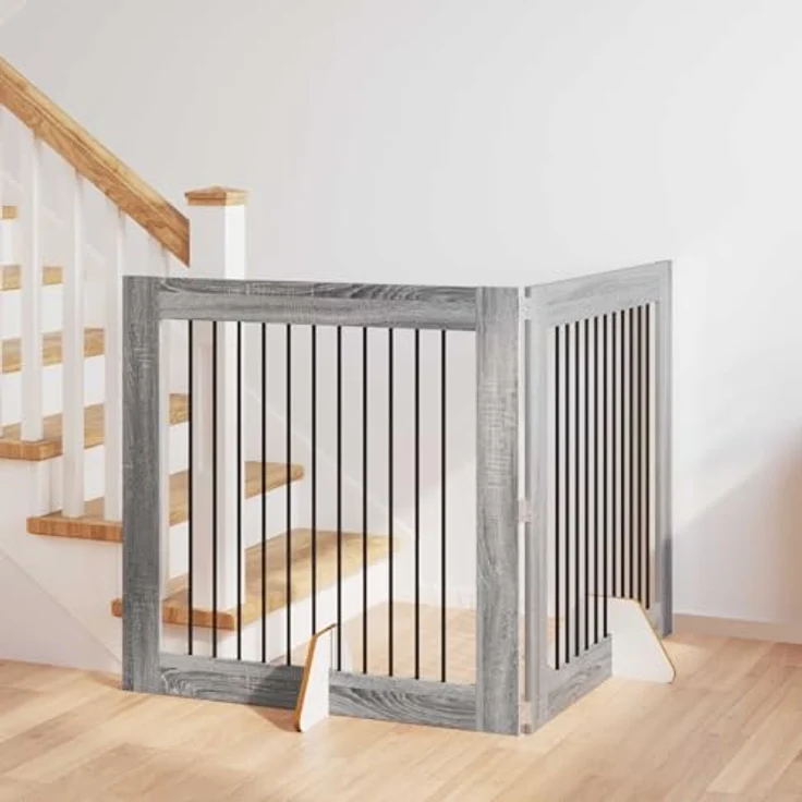 vidaXL Laufstall für Hunde, manuell, 2 Stück, tragbar, zusammenklappbar, Sonoma-Grau, 100 x 100 cm, ideal für Haustiere im Innenbereich – Bild 2