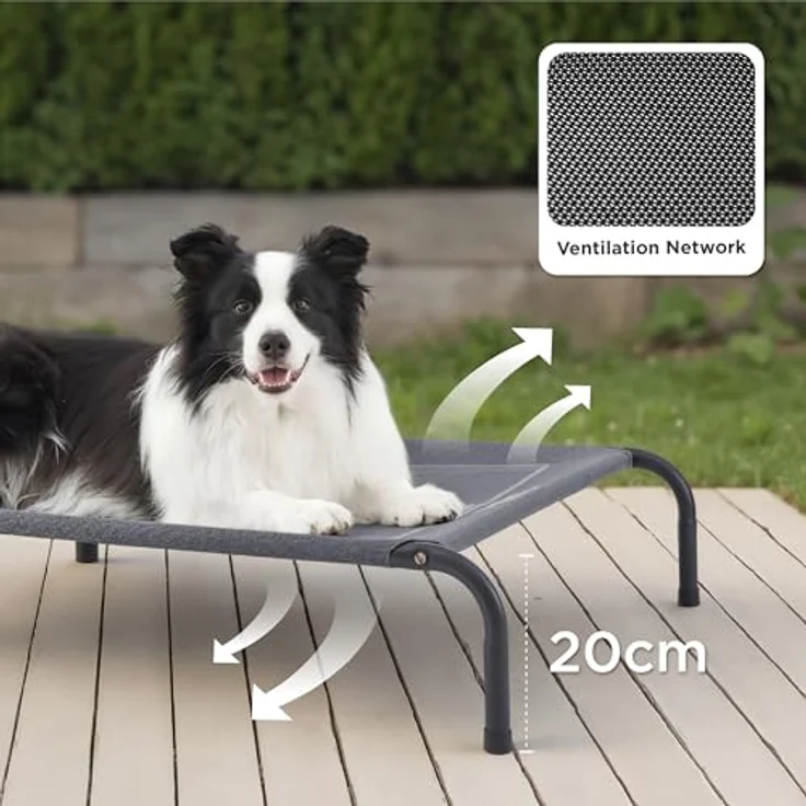 BEDSURE Hundeliege Outdoor, erhöhtes Hundebett für große Hunde, grau, L 124x80 cm, 20 cm hoch, ideal für Camping und Garten – Bild 2