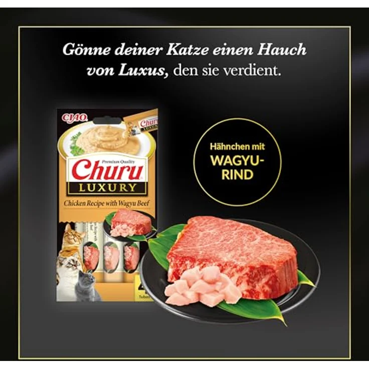 INABA Churu Luxury, Katzenleckerlis mit Huhn und Wagyu-Rindfleisch, kalorienarm und ohne tierische Nebenerzeugnisse, 56g – Bild 4