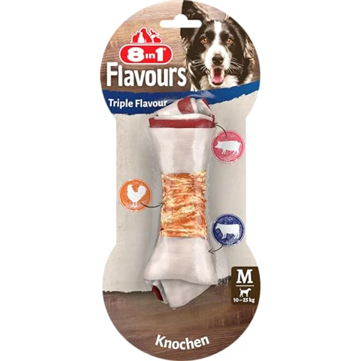 8in1 Triple Flavour Knochen M - Hundeknochen mit Hähnchenfilet, Schweine- und Rinderhaut, fettarm, 1 Stück – Bild 1