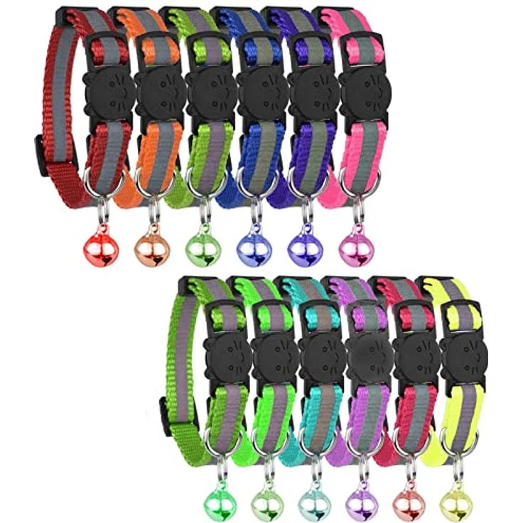 GingerUPer 12PCS Katzenhalsband mit Glöckchen, reflektierend, verstellbar 20–34 cm, Sicherheitsverschluss, 12 Farben – Bild 1