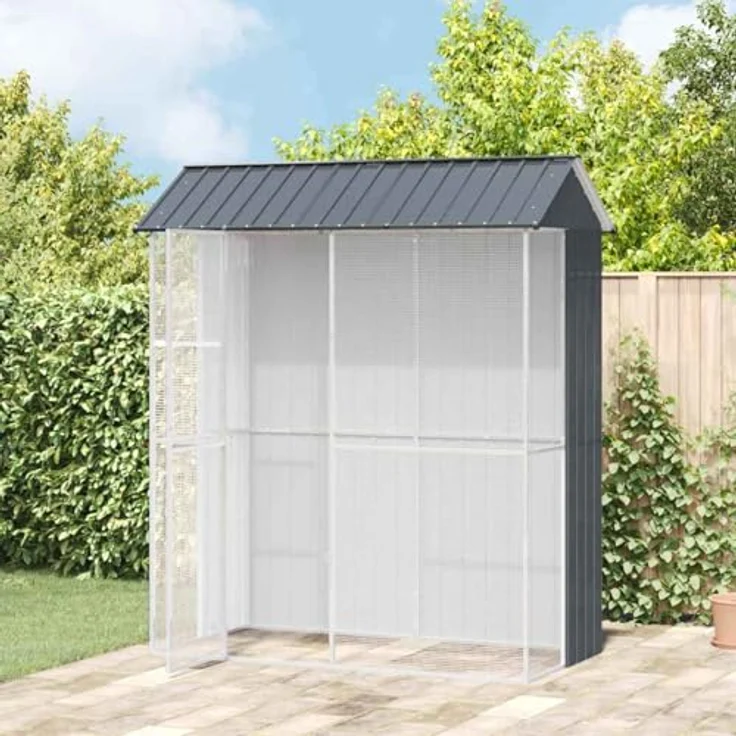 vidaXL Vogelkäfig Anthrazit 215 x 110 x 247 cm, verzinkter Stahl, modernes Design, stabiles Gehege für Haustier-Vögel, wetterfest und geräumig – Bild 2