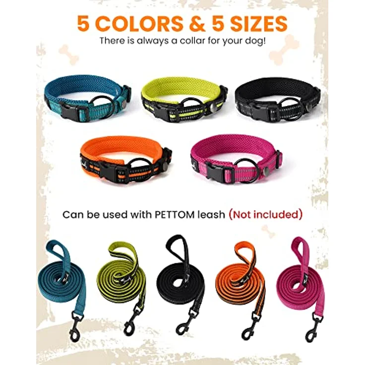 PETTOM Hundehalsband, Verstellbares Nylonhalsband mit Atmungsaktivem und Reflektierendem Design, Orange XS – Bild 4